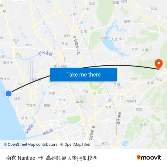 南寮 Nanliao to 高雄師範大學燕巢校區 map