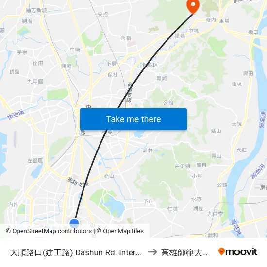 大順路口(建工路) Dashun Rd. Intersection(Jiangong Rd.) to 高雄師範大學燕巢校區 map