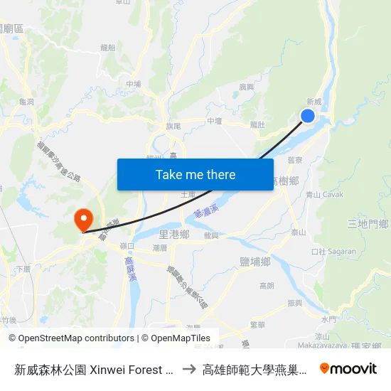 新威森林公園 Xinwei Forest Park to 高雄師範大學燕巢校區 map