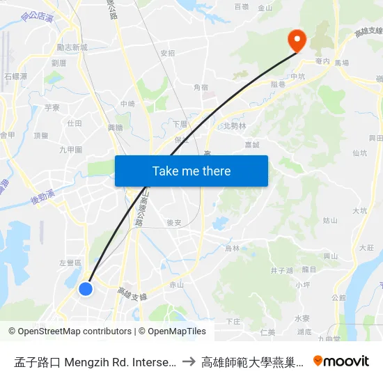 孟子路口 Mengzih Rd. Intersection to 高雄師範大學燕巢校區 map