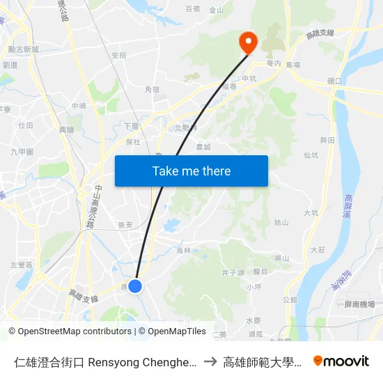 仁雄澄合街口 Rensyong Chenghe St. Intersection to 高雄師範大學燕巢校區 map