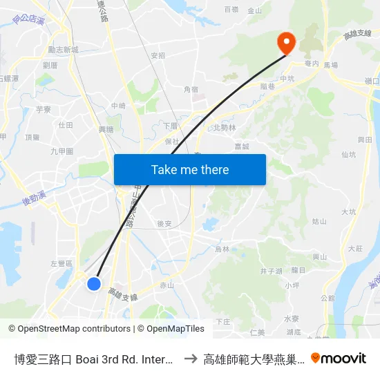 博愛三路口 Boai 3rd Rd. Intersection to 高雄師範大學燕巢校區 map