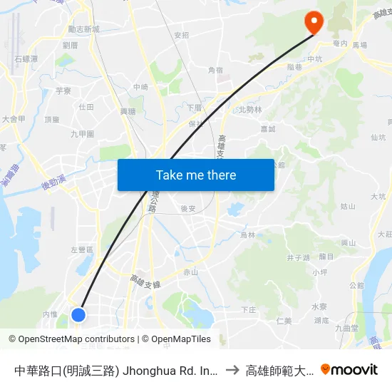 中華路口(明誠三路) Jhonghua Rd. Intersection(Mingcheng 3rd Rd.) to 高雄師範大學燕巢校區 map