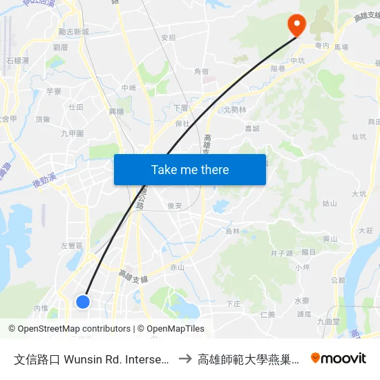 文信路口 Wunsin Rd. Intersection to 高雄師範大學燕巢校區 map