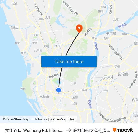 文衡路口 Wunheng Rd. Intersection to 高雄師範大學燕巢校區 map