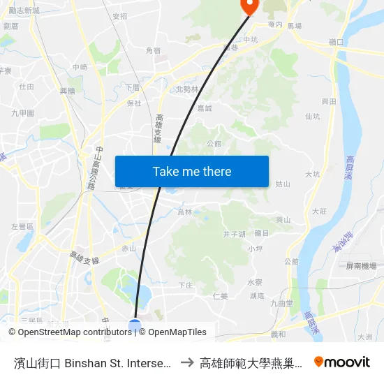 濱山街口 Binshan St. Intersection to 高雄師範大學燕巢校區 map