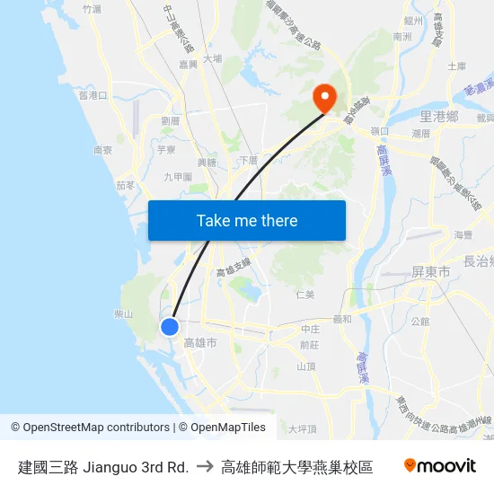 建國三路 Jianguo 3rd Rd. to 高雄師範大學燕巢校區 map