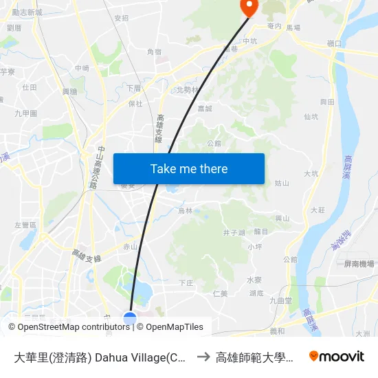 大華里(澄清路) Dahua Village(Chengcing Rd.) to 高雄師範大學燕巢校區 map