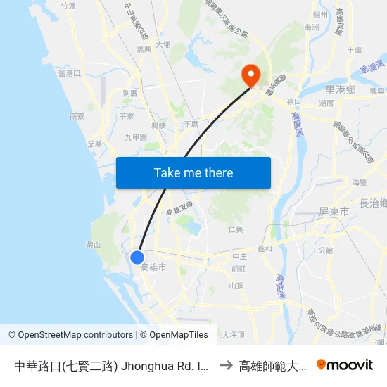 中華路口(七賢二路) Jhonghua Rd. Intersection(Cisian 2nd Rd.) to 高雄師範大學燕巢校區 map