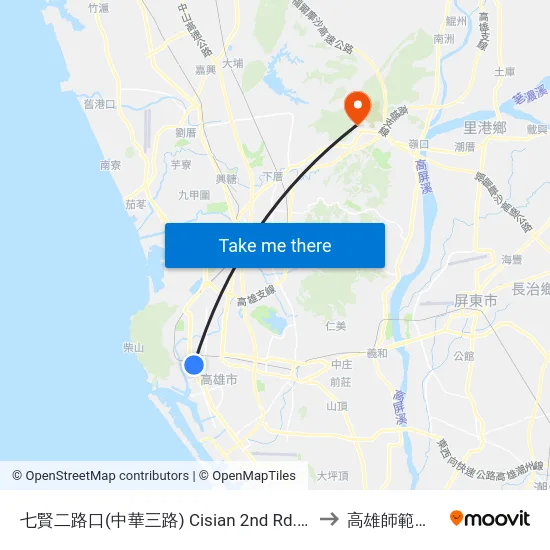 七賢二路口(中華三路) Cisian 2nd Rd. Intersection (Jhonghua 3rd Rd.) to 高雄師範大學燕巢校區 map