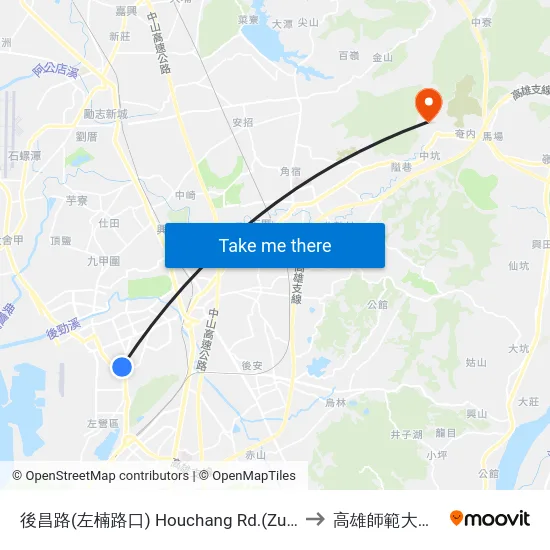 後昌路(左楠路口) Houchang Rd.(Zuonan Rd. Intersection) to 高雄師範大學燕巢校區 map