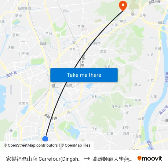 家樂福鼎山店 Carrefour(Dingshan Store) to 高雄師範大學燕巢校區 map