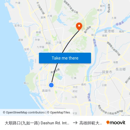 大順路口(九如一路) Dashun Rd. Intersection(Jiouru 1st Rd.) to 高雄師範大學燕巢校區 map