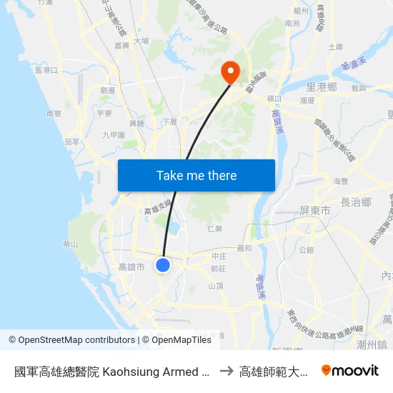 國軍高雄總醫院 Kaohsiung Armed Forces General Hospital to 高雄師範大學燕巢校區 map