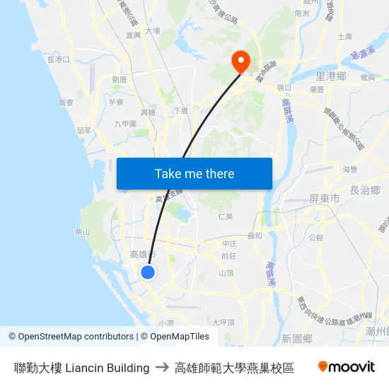 聯勤大樓 Liancin Building to 高雄師範大學燕巢校區 map
