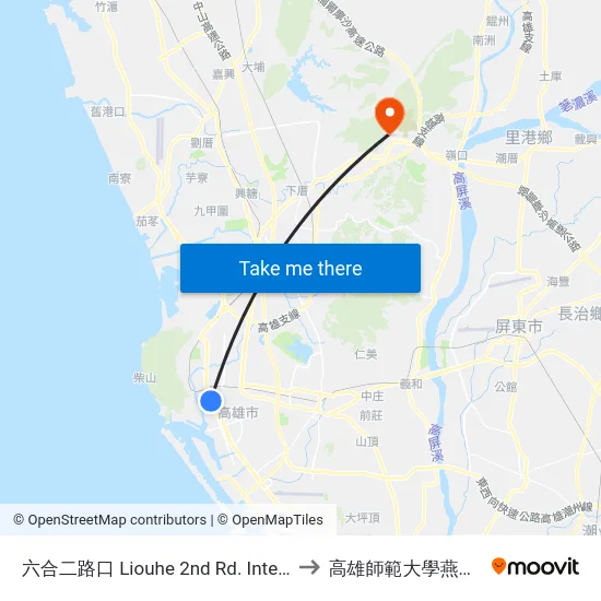 六合二路口 Liouhe 2nd Rd. Intersection to 高雄師範大學燕巢校區 map