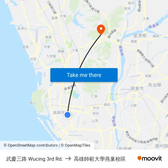 武慶三路 Wucing 3rd Rd. to 高雄師範大學燕巢校區 map