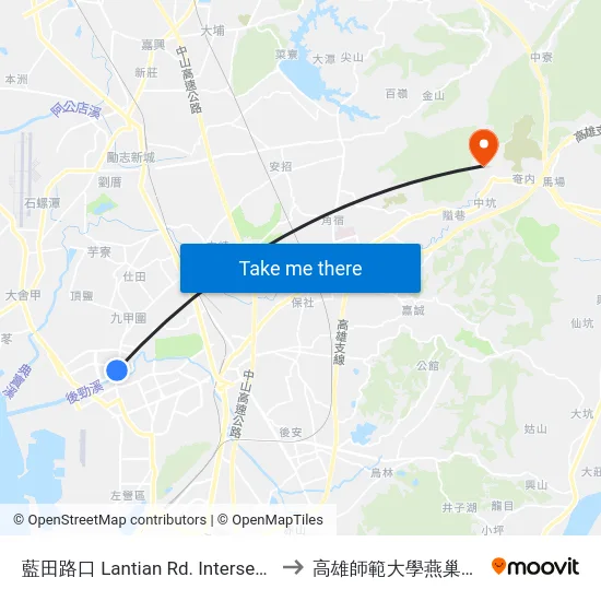 藍田路口 Lantian Rd. Intersection to 高雄師範大學燕巢校區 map