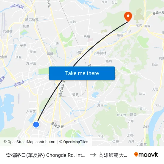 崇德路口(華夏路) Chongde Rd. Intersection(Huasia Rd.) to 高雄師範大學燕巢校區 map