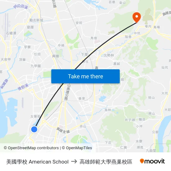 美國學校 American School to 高雄師範大學燕巢校區 map