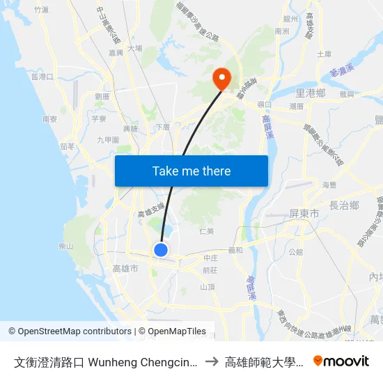 文衡澄清路口 Wunheng Chengcing Rd.Intersection to 高雄師範大學燕巢校區 map