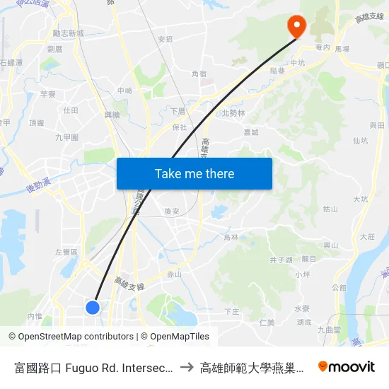富國路口 Fuguo Rd. Intersection to 高雄師範大學燕巢校區 map