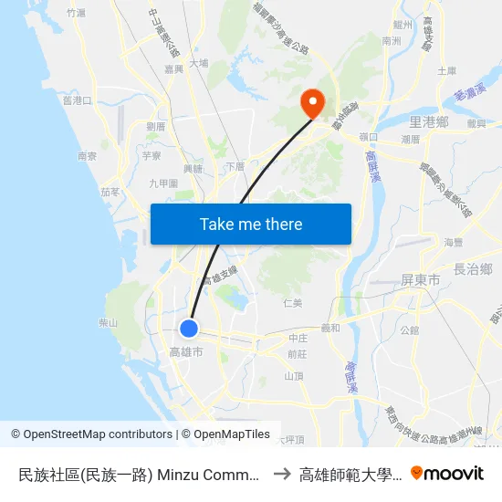 民族社區(民族一路) Minzu Community(Minzu 1st Rd.) to 高雄師範大學燕巢校區 map