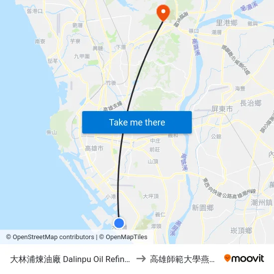 大林浦煉油廠 Dalinpu Oil Refinery Plant to 高雄師範大學燕巢校區 map