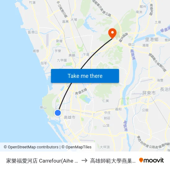 家樂福愛河店 Carrefour(Aihe Store) to 高雄師範大學燕巢校區 map