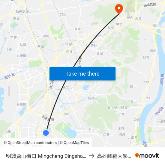 明誠鼎山街口 Mingcheng Dingshan St. Intersection to 高雄師範大學燕巢校區 map
