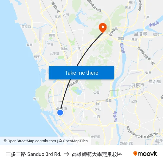 三多三路 Sanduo 3rd Rd. to 高雄師範大學燕巢校區 map