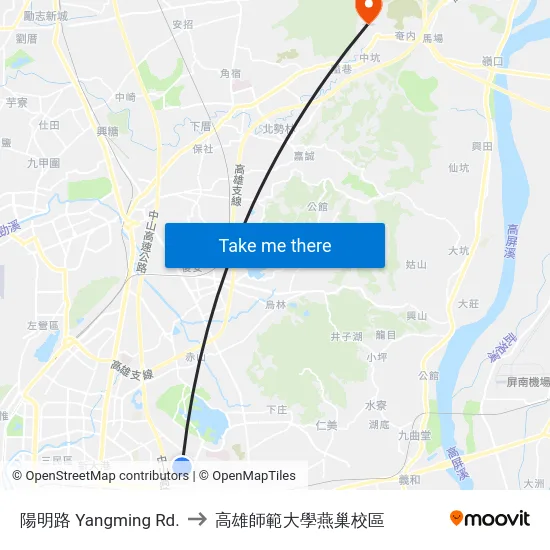 陽明路 Yangming Rd. to 高雄師範大學燕巢校區 map