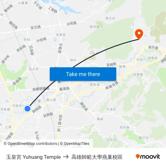 玉皇宮 Yuhuang Temple to 高雄師範大學燕巢校區 map