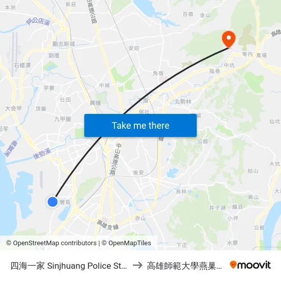 四海一家 Sinjhuang Police Station to 高雄師範大學燕巢校區 map