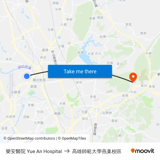 樂安醫院 Yue An Hospital to 高雄師範大學燕巢校區 map