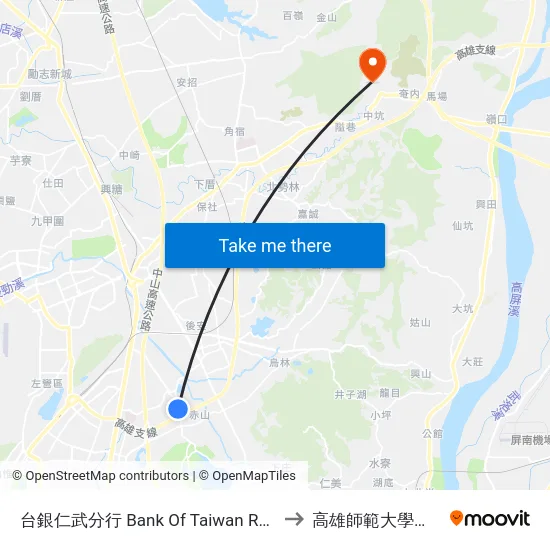 台銀仁武分行 Bank Of Taiwan Renwu Branch to 高雄師範大學燕巢校區 map