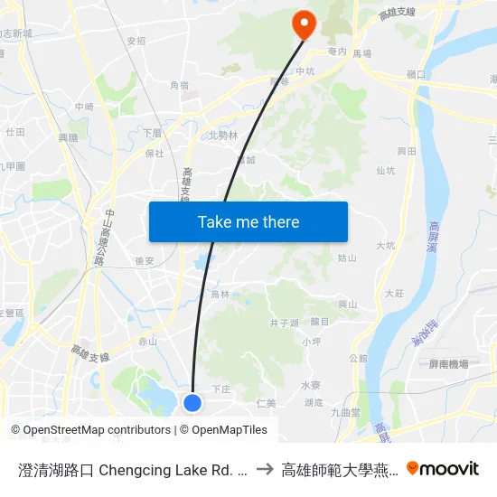 澄清湖路口 Chengcing Lake Rd. Intersection to 高雄師範大學燕巢校區 map