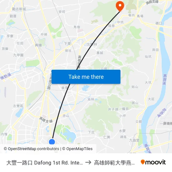 大豐一路口 Dafong 1st Rd. Intersection to 高雄師範大學燕巢校區 map