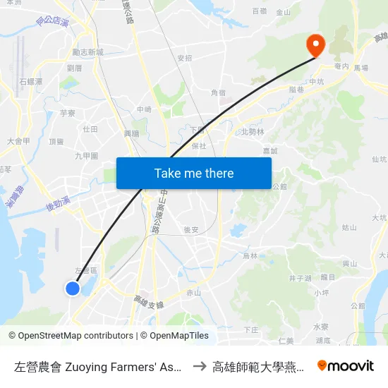 左營農會 Zuoying Farmers' Association to 高雄師範大學燕巢校區 map
