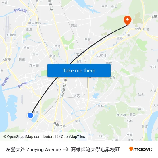 左營大路 Zuoying Avenue to 高雄師範大學燕巢校區 map
