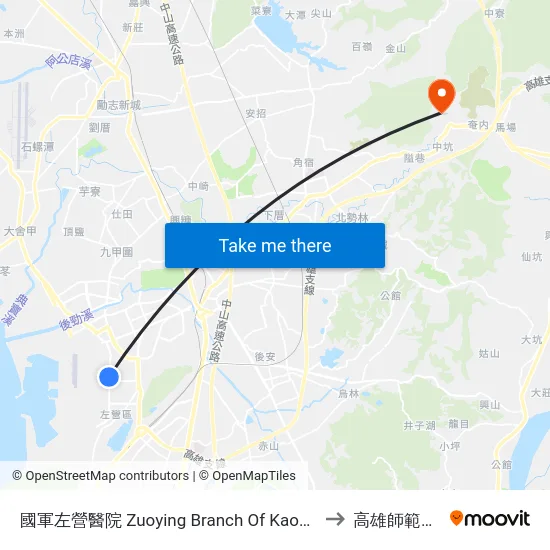 國軍左營醫院 Zuoying Military Hospital to 高雄師範大學燕巢校區 map