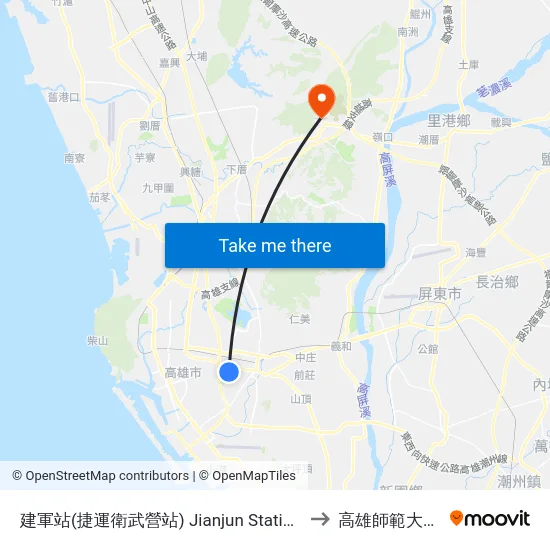 建軍站(捷運衛武營站) Jianjun Station(Mrt Weiwuying Station) to 高雄師範大學燕巢校區 map