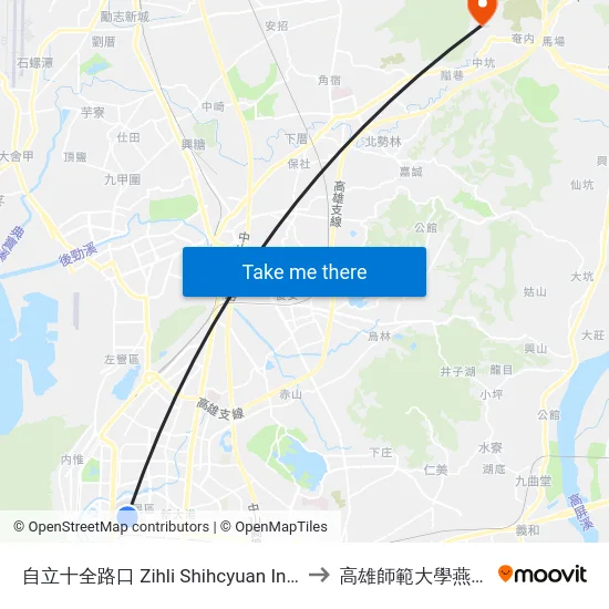 自立十全路口 Zihli Shihcyuan Intersection to 高雄師範大學燕巢校區 map