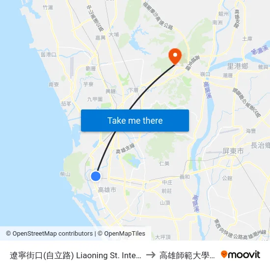 遼寧街口(自立路) Liaoning St. Intersection(Zihli Rd.) to 高雄師範大學燕巢校區 map