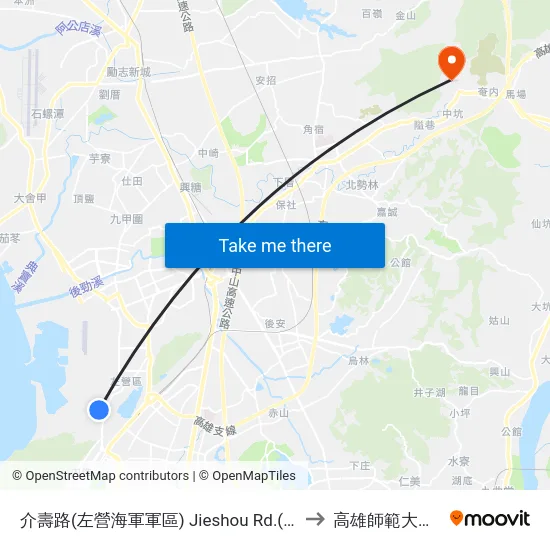 介壽路(左營海軍軍區) Jieshou Rd.(Zuoying Naval District) to 高雄師範大學燕巢校區 map