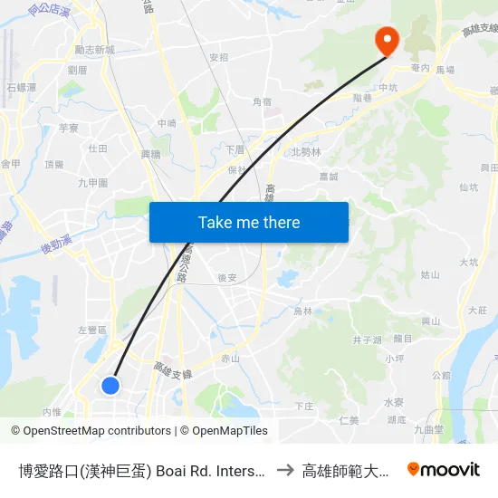 博愛路口(漢神巨蛋) Boai Rd. Intersection(Hanshin Arena ) to 高雄師範大學燕巢校區 map