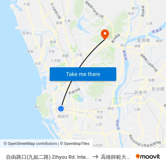 自由路口(九如二路) Zihyou Rd. Intersection(Jiouru 2ndrd.) to 高雄師範大學燕巢校區 map