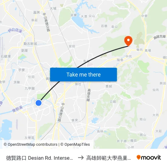 德賢路口 Desian Rd. Intersection to 高雄師範大學燕巢校區 map