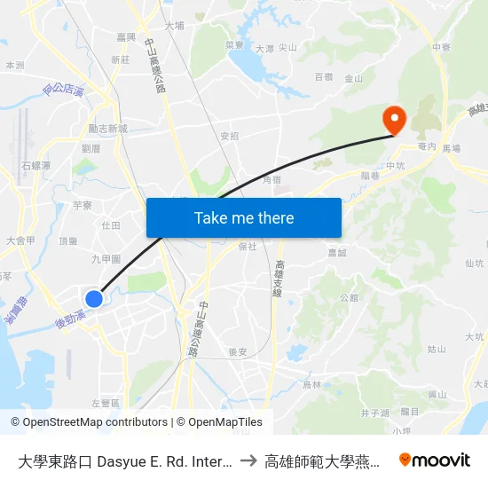 大學東路口 Dasyue E. Rd. Intersection to 高雄師範大學燕巢校區 map
