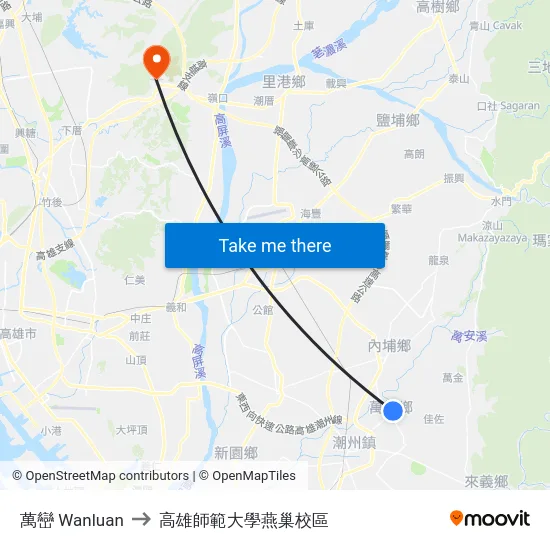 萬巒 Wanluan to 高雄師範大學燕巢校區 map